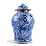 Chinese Blue and White Temple Jar w/ Lid