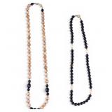 Maple Wood and Onyx Bead Necklaces, 14K Clasps