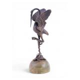 Antique Bronze Stork and Turtle Sculpture