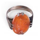 19th C Unmarked Sterling & Carnelian Ring