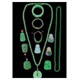 Chinese Green Hardstone Medallions and Jewelry