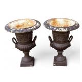 Pair of Cast Iron Handled Urns