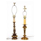 2 Brass Table Lamps with Ornate Finials