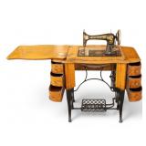 Oak Treadle Sewing Cabinet on Cast Iron Base