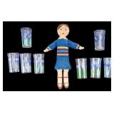 Vintage Rag Doll, 8 Juice Glasses
