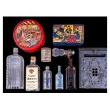 Antique Letter Box + Embossed Glass Bottles