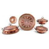 Antique Persian Copper Tureens, Tray, Dishes