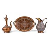 Persian Copper Star Tray, Water Pitcher, Tea Urn