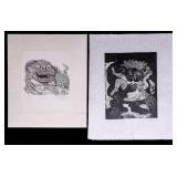 C. Saucy Linocut and J. Grashow Woodblock Prints