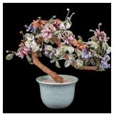 Vintage Chinese Floral Bonsai Tree in Celadon Pot