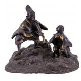 Bronze Figural Sculpture Warrior and Child