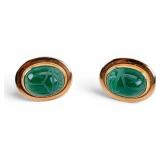 14K Gold & Green scarab Stud Earrings
