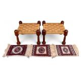 Persian Rosewood Stool Pair w/ Persian Mats