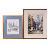 Framed European City Views, Watercolor + Print