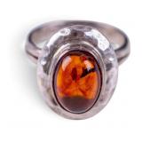 Amber and Sterling Silver Ring