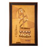 Large Framed & Matted Tribal Batik Painting Signed