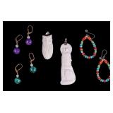 Turquoise, Stone Earrings and Carved Pendants