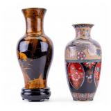 Vintage Cloisonne, Laquered Wood Vases (2 Pc.)
