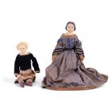 19th C Papier Mache China Head Dolls