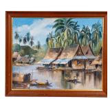 Framed O/c River Village Scene, Signed