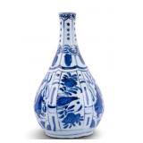 Chinese Blue & White Kraak Porcelain Bottle Vase