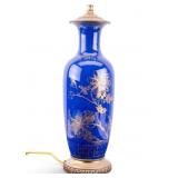 Chinese Cobalt Blue and Gilt Porcelain Vase Lamp