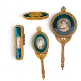 French Ormolu & Guilloche Horsehair Dresser Set