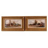 19thC Victorian English Coaching Oil on Board Pair