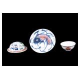 Chinese Porcelain 3pc Fish Plate, Basin, Rice Bowl