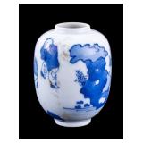 Antique Chinese Blue and White Figural Jar