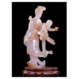 Chinese Carved Chalcedony/Agate Guanyin & Boy
