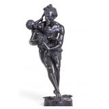 Large Bronze Faun and Child Sculpture, Thyllmant