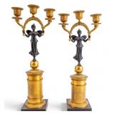 French Empire Figural Gilt 3-Light Candelabra Pair