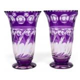 Pair, Purple Cut-to-Clear Crystal Vases