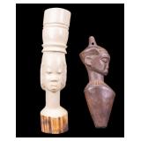 Carved Natural Vessel & Pottery Figure.