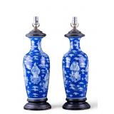 Pair of Chinese Blue & White Immortals Table Lamps