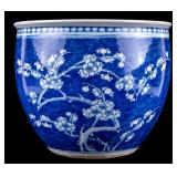 Chinese Blue and White Prunus Blossom Koi Planter