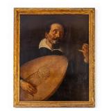 Oil on Board of Man Playing Lute