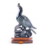 Carved Chinese Spinach Jade Bird Statuette