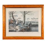 English Fox Hunting Prints Pair in Maple Frames