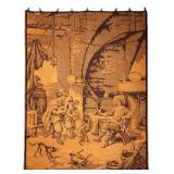 20thC French Jacquard Wall Tapestry w Tavern Scene
