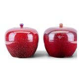 Chinese Oxblood Glazed Ginger Jars with Lids, Pair