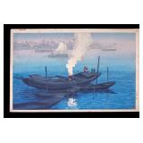 Japanese Woodblock Print Ferry at Odai Ito Takashi