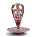 19th C Austrian Bronze & Porcelain Candlestick