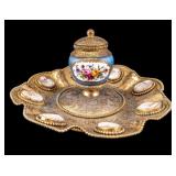 19th C Austrian Hand Painted Bronze Inkwell