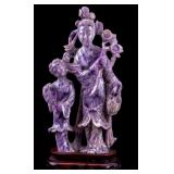 Chinese Carved Amethyst Guanyin & Child Sculpture
