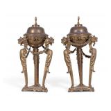 French Empire Incense Burner Lionheads Tripod Pair