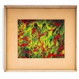 Abstract Figural Oil Painting in Greens and Reds