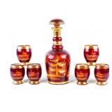 Egermann Bohemian Glass Stag Decanter + Cups