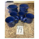 Blue speckled bowls and mug set